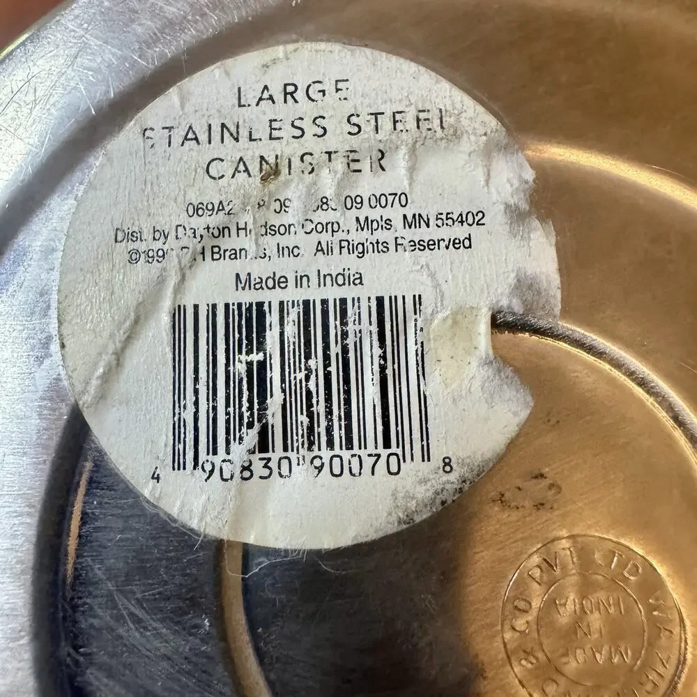 Large Stainless Steel Pet Treats Canister Container With Lid 8” x 7” Made India